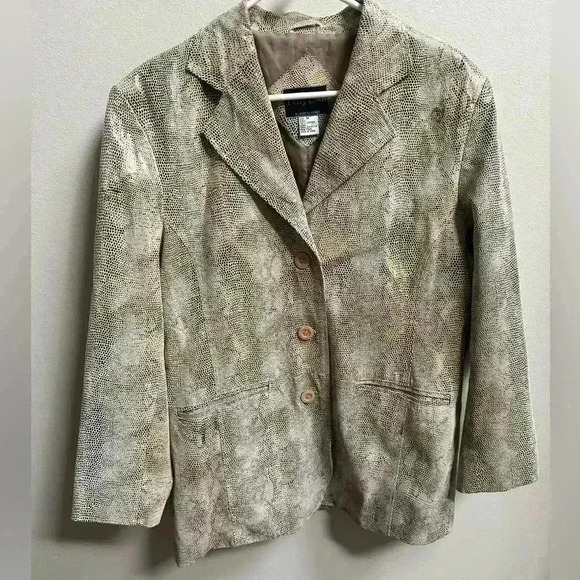 Terry Lewis Classic Luxuries Jackets & Blazers - Vintage Terry Lewis Leather Snake Print Blazer Jacket | Beige/Black | Women’s M